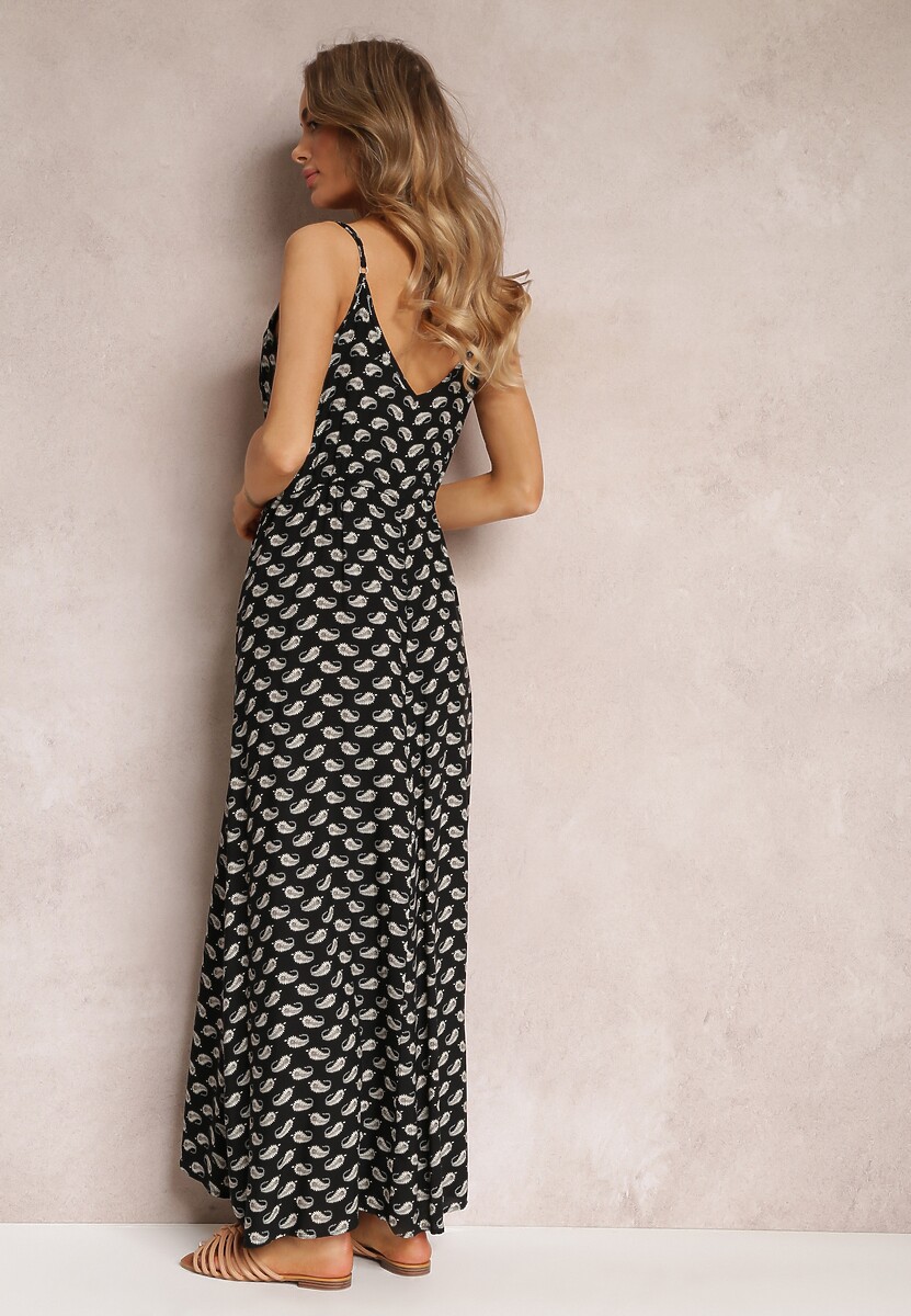 Czarna Sukienka Maxi na Ramiączkach z Wiskozy Satha
