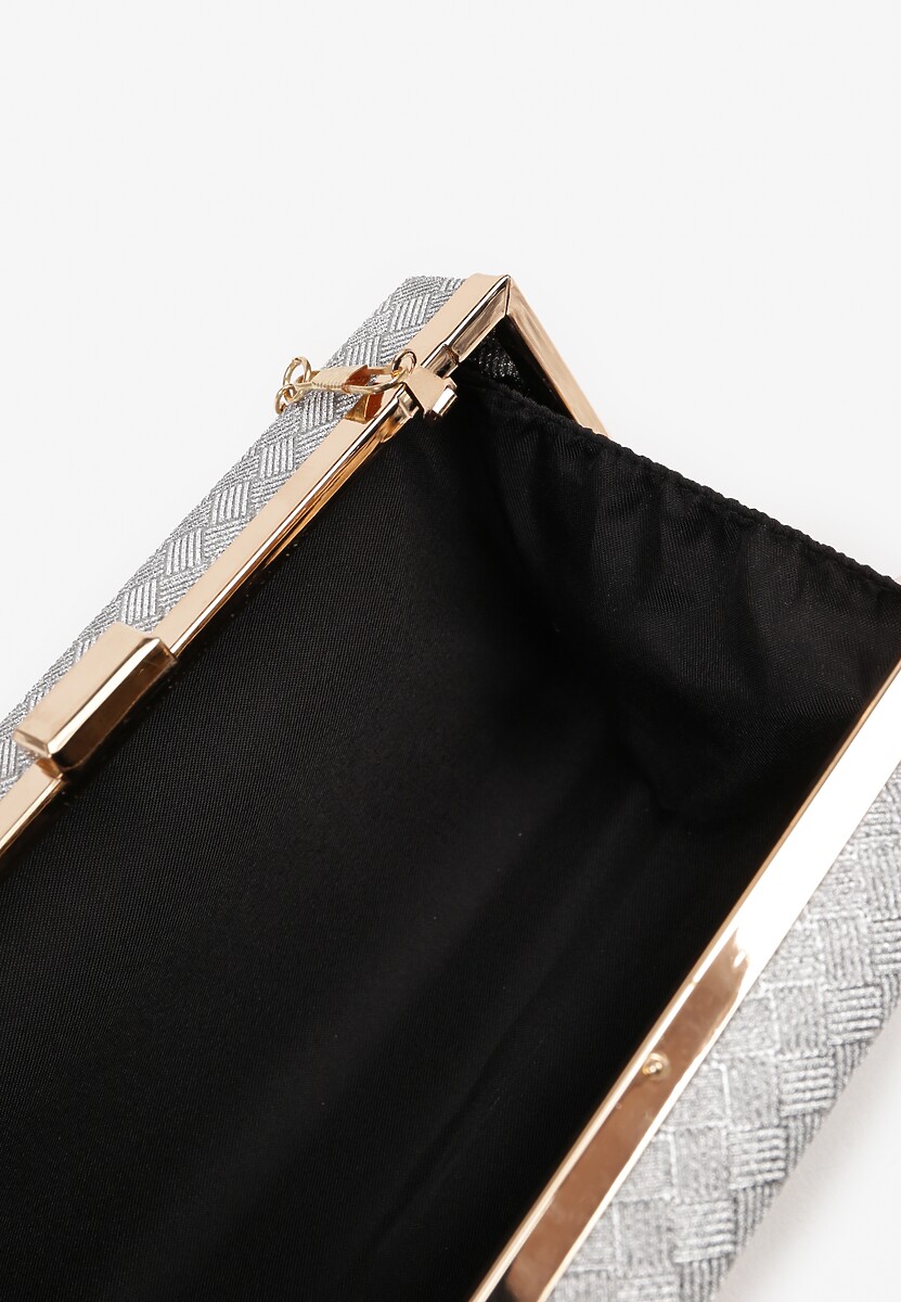 Szara Torebka Kopertówka z Tłoczeniem i Brokatem Talavesa