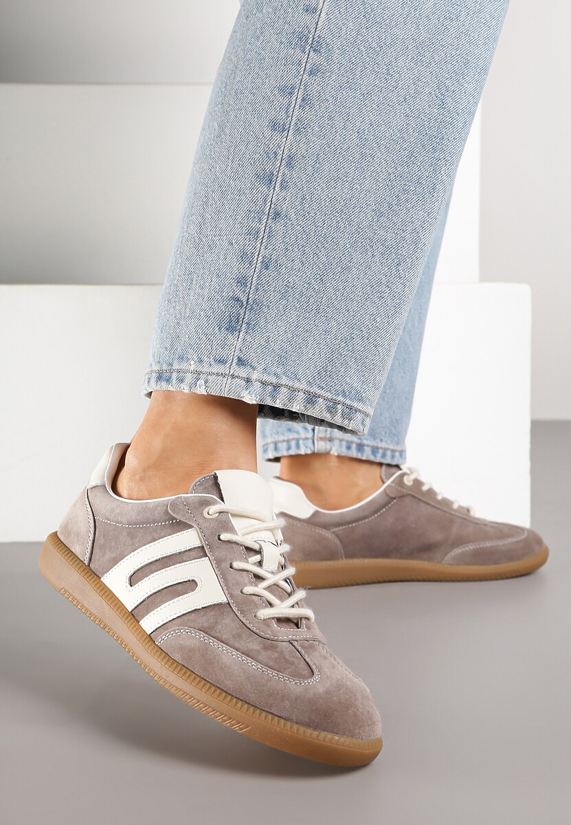 Białe Sneakersy Tenisówki ze Skóry Naturalnej z Geometrycznym Wzorem Carolie