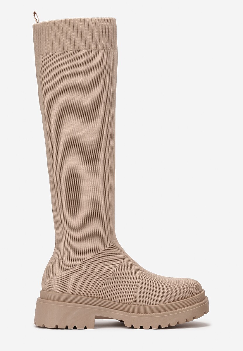 Ciemnobeżowe Kozaki z Elastyczną Cholewką Enareo