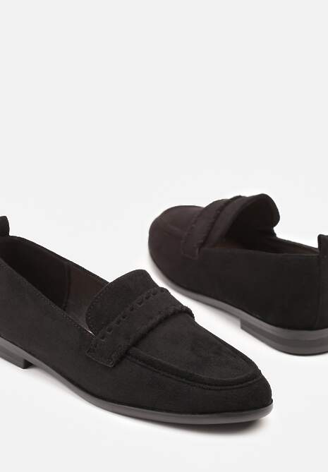 Czarne Mokasyny Vices z Wkładką ze Skóry Naturalnej i Paskiem z Przeszyciami Fonarrie