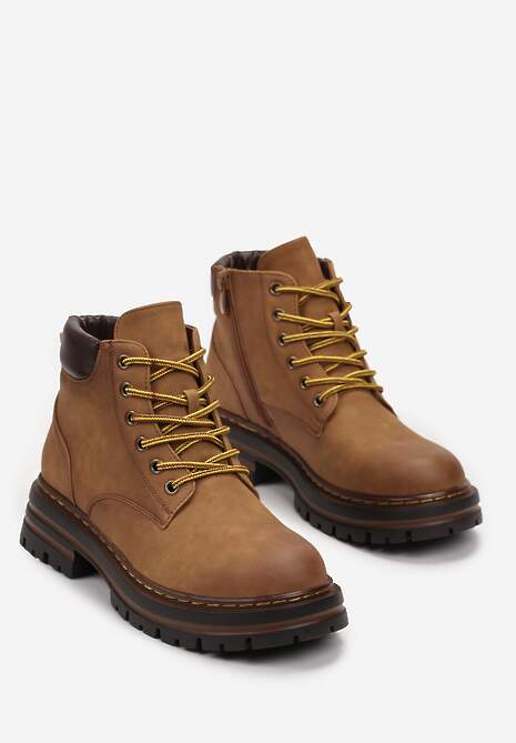Brązowe Traperki z Ociepleniem i Sznurowaniem Almudena