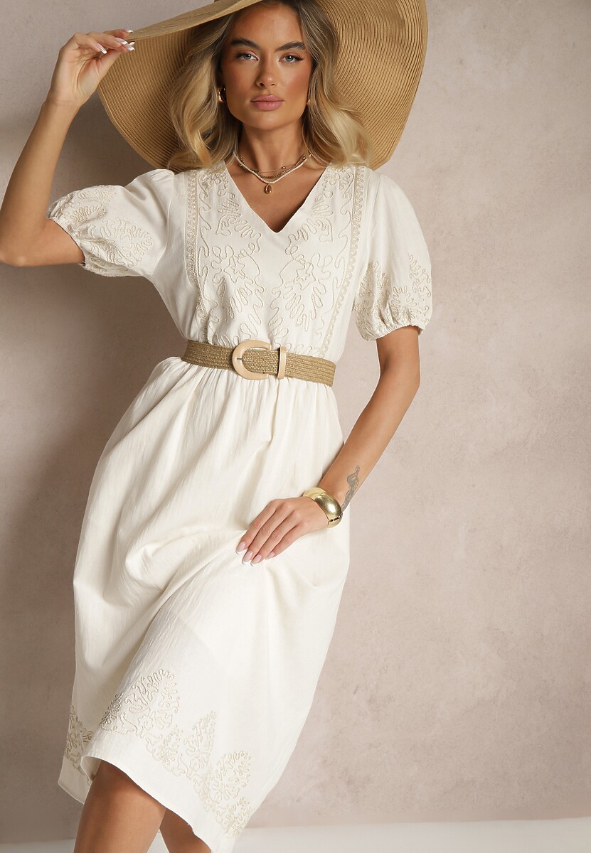 Czarna Rozkloszowana Sukienka z Bawełny w Stylu Boho z Haftowanymi Zdobieniami Lannilsa