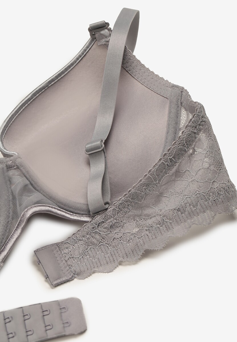 Jasnoszary Biustonosz Push-Up z Subtelną Koronką Alenmdra