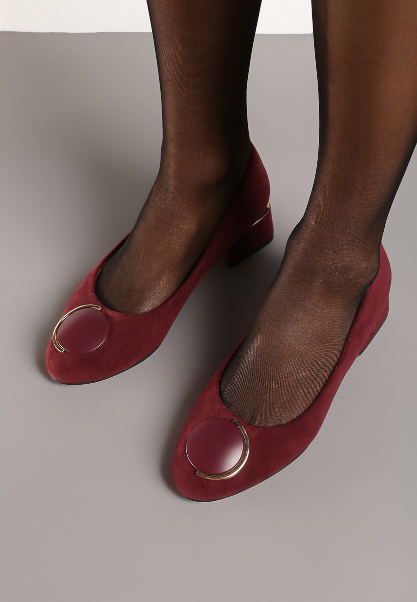 Bordowe Czółenka Vices z Wkładką z Naturalnej Skóry i Metalowymi Akcentami Jorinna