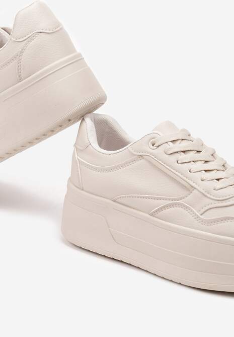 Beżowe Sneakersy na Platformie Ozdobionej Tłoczeniem Vaiviera