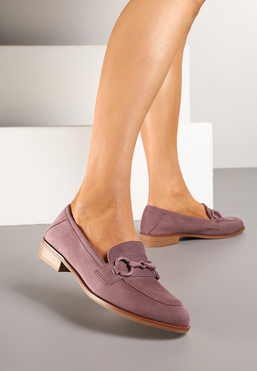 Jasnofioletowe Mokasyny Vices z Wkładką ze Skóry Naturalnej Zdobione Łańcuszkiem Delariona