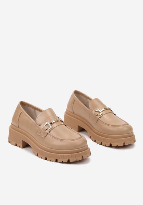 Ciemnobeżowe Mokasyny na Platformie z Klamrą Cleiris