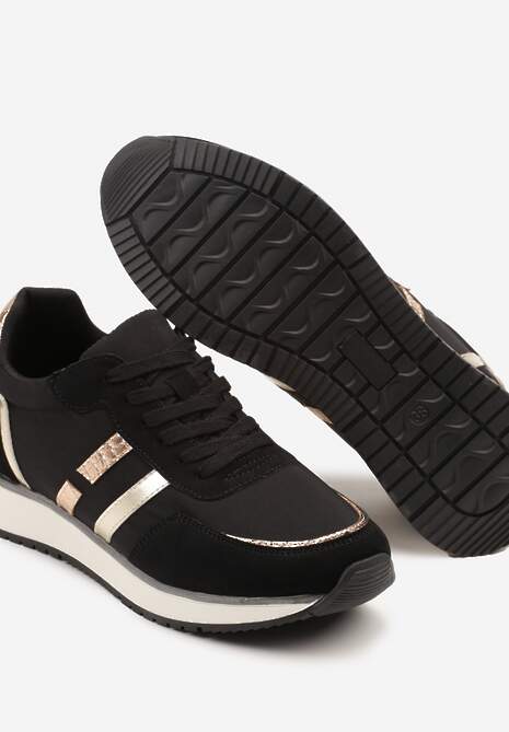 Czarne Sneakersy z Metalicznym Wzorem Alusa