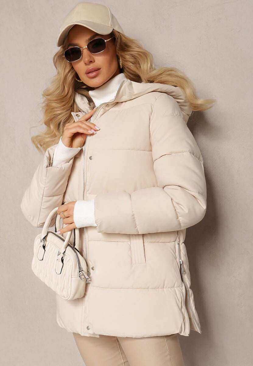 Czarna Pikowana Kurtka z Wsuwanymi Kieszeniami i Nieodpinanym Kapturem Teoga