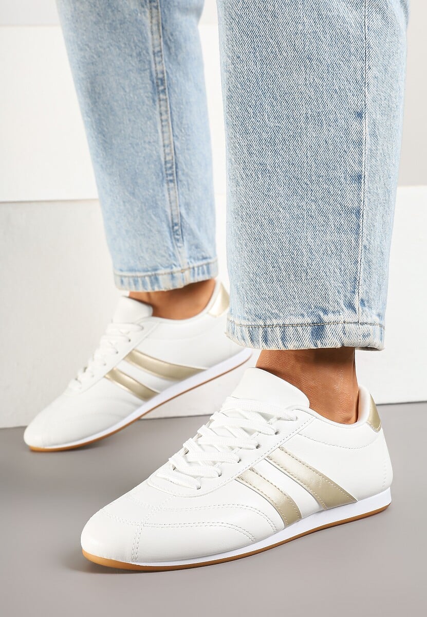 Biało-Złote Sneakersy Typu Tenisówki z Paseczkami Liantina