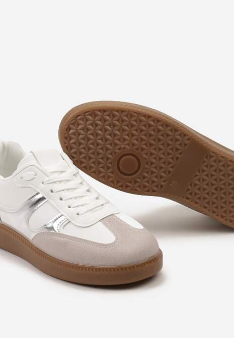 Biało-Srebrne Sneakersy w Stylu Kultowych Tenisówek z Kauczukową Podeszwą Poseiama