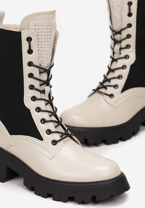 Beżowe Botki  Workery z Elastyczną Cholewką Lasile