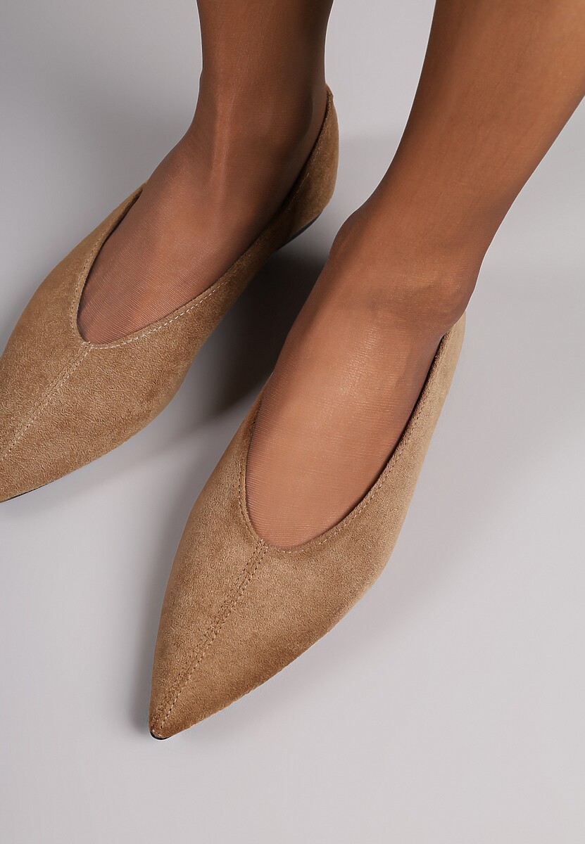 Ciemnobeżowe Klasyczne Balerinki Vices z Noskiem w Szpic Farrie