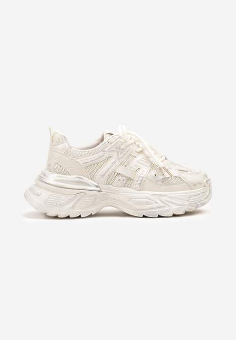 Beżowe Sneakersy na Platformie z Tłoczonym Wzorem Larrisna