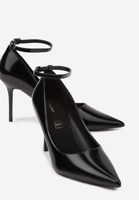 Czarne Szpilki Vices Lakierowane z Paskiem z Klamerką i Skórzaną Wkładką Oville
