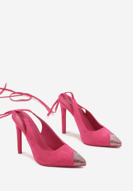 Fuksjowe Sandały z Noskiem Ozdobionym Cyrkoniami i Wiązaniem wokół Łydki na Szpilce Hlienoma