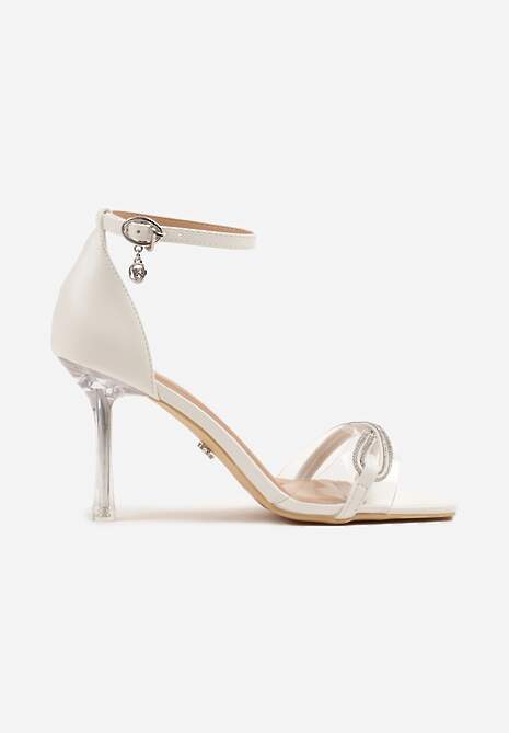 Białe Sandały na Szpilce Vices z Cyrkoniami i Przezroczystą Cholewką Edivinia