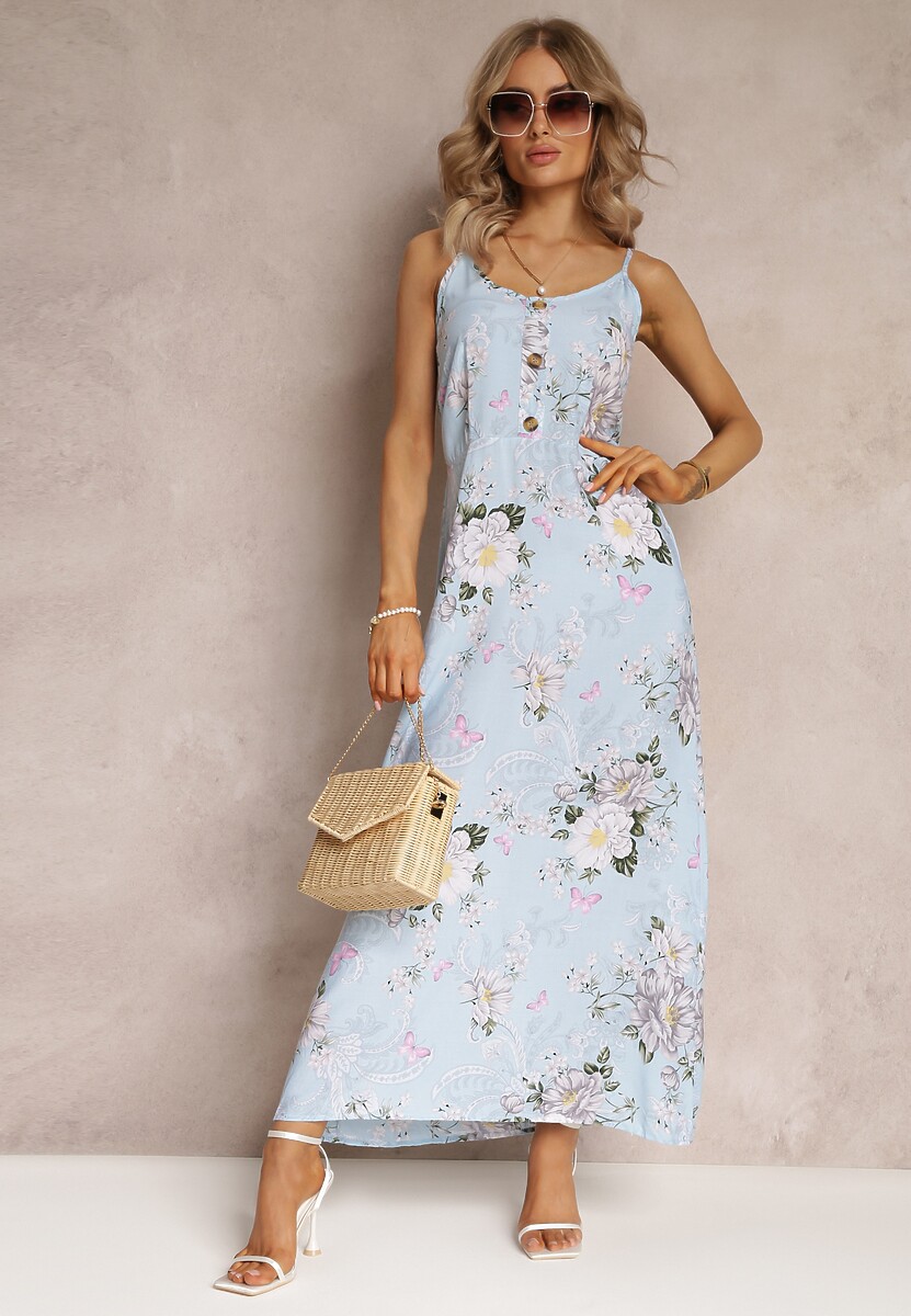 Jasnozielona Sukienka w Kwiaty na Ramiączkach Lydienne