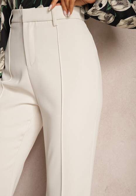 Beżowe Casualowe Spodnie w Stylu Dzwonów High Waist Uinna