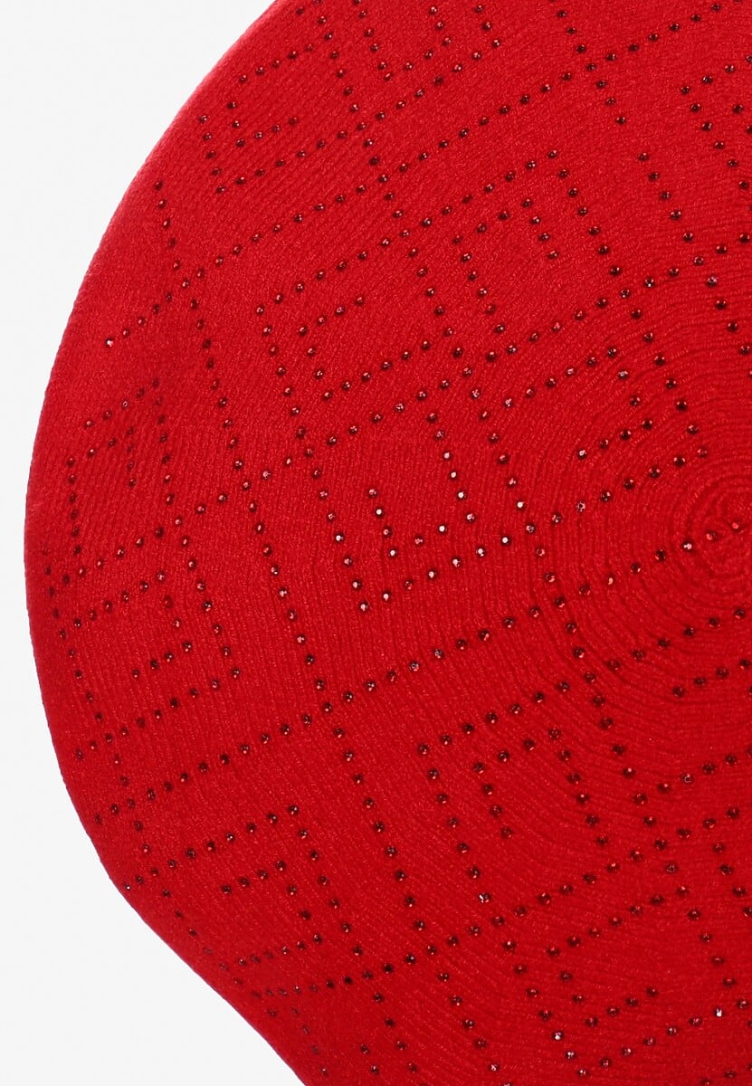 Czerwona Czapka Beret z Geometrycznym Wzorem z Cyrkoniami Holindia