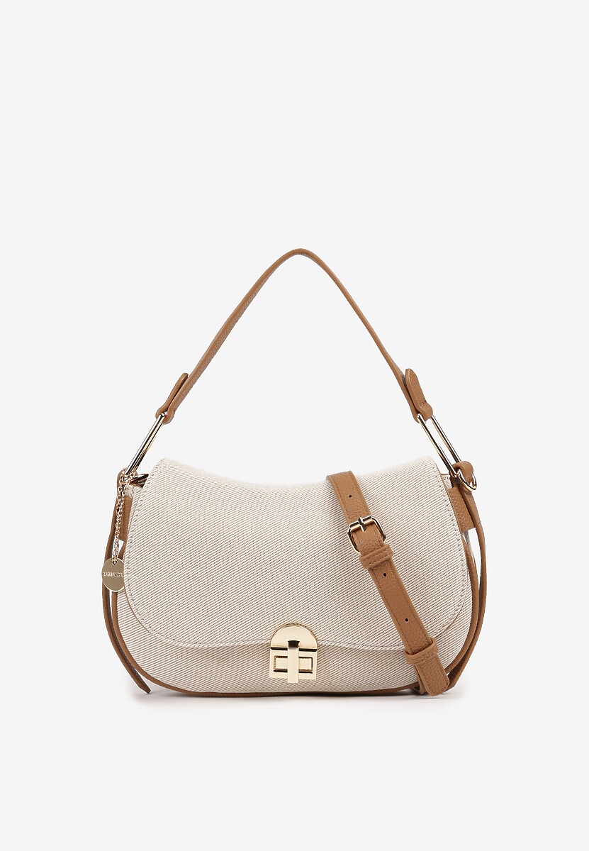 Beżowa Torebka z Paskiem i Rączką Zapinana na Klapę Zolnelis