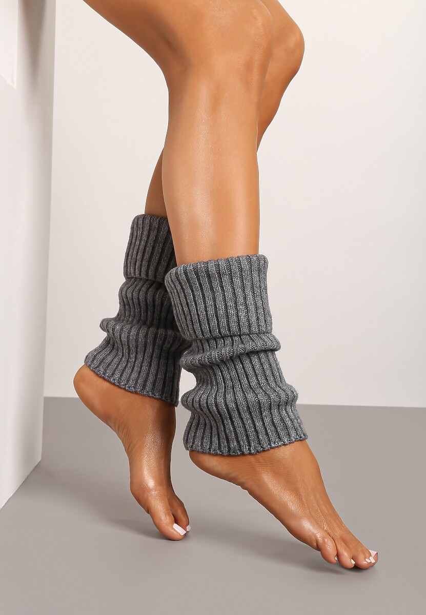 Szare Skarpety Getry z Ozdobnym Wywinięciem Ilamith