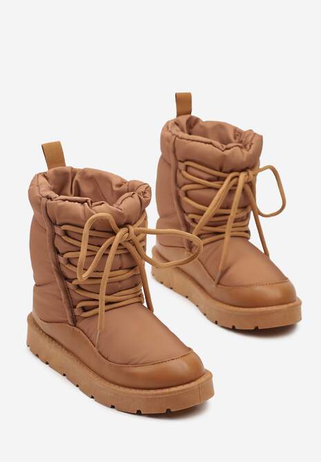 Brązowe Śniegowce Ozdobione Sznurówkami Vortitha