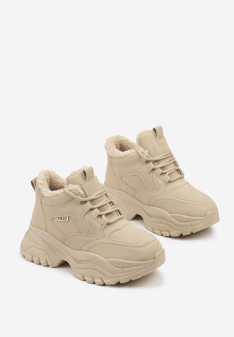 Ciemnobeżowe Streetwearowe Sneakersy Vices Chunky w Stylu Traperów na Platformie Leate