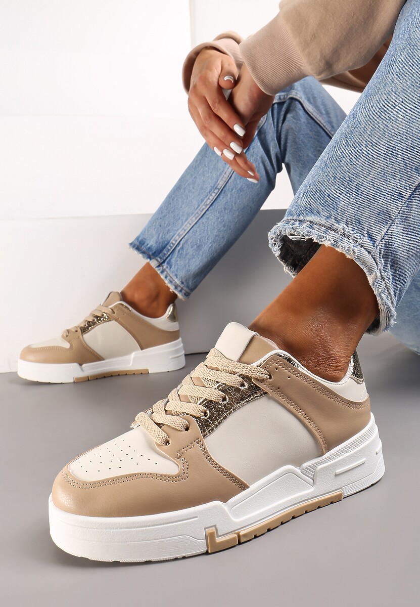 Ciemnobeżowe Sneakersy z Ozdobnymi Wstawkami Jeffeed