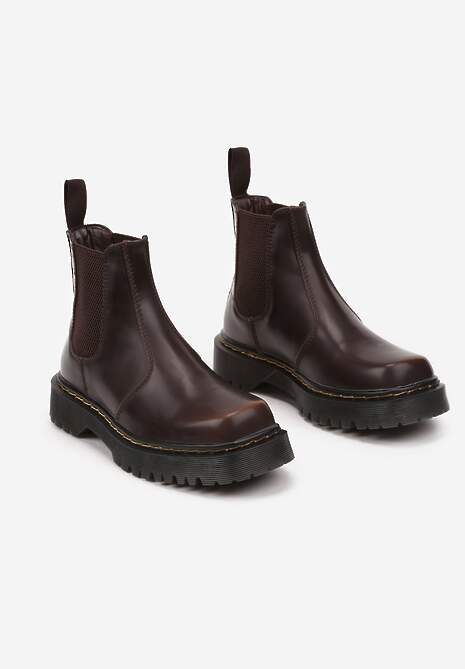 Brązowe Casualowe Płaskie Botki Sztyblety Irivarae