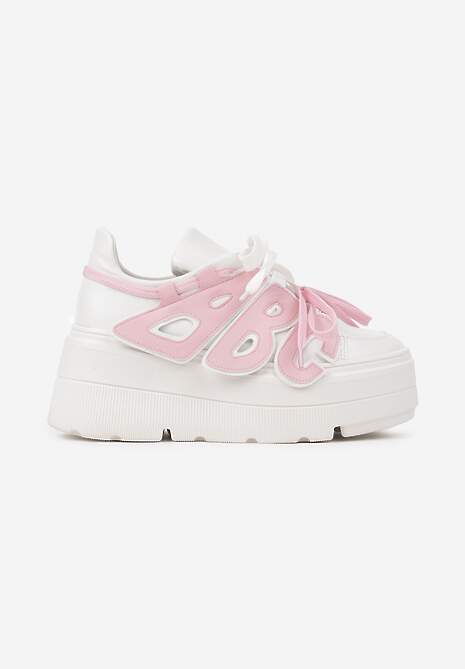 Biało-Różowe Sneakersy Vices na Płaskiej Podeszwie z Geometryczną Aplikacją Nelenith