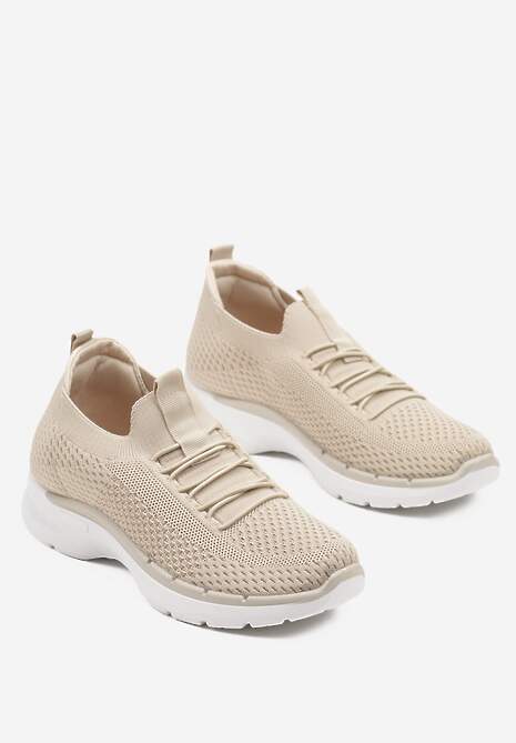 Beżowe Wsuwane Buty Sportowe Sneakersy z Imitacją Sznurówek Tatanoris