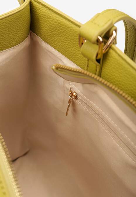 Zielona Torebka z Podwójną Rączką Naszytą Komorą i Metalowymi Detalami Htirma