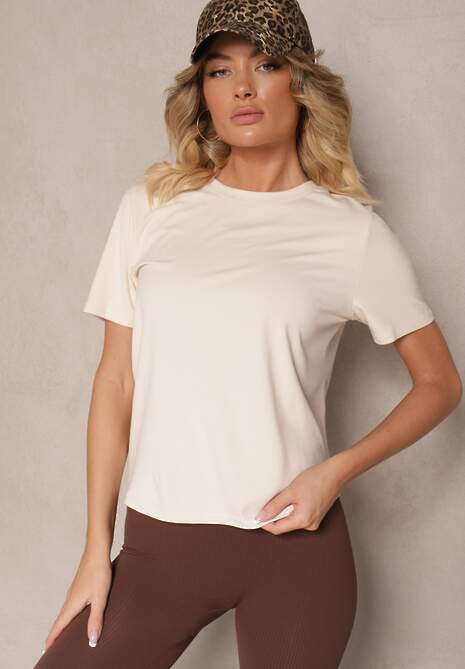 Beżowy Casualowy T-shirt z Wiskozy Arisanda