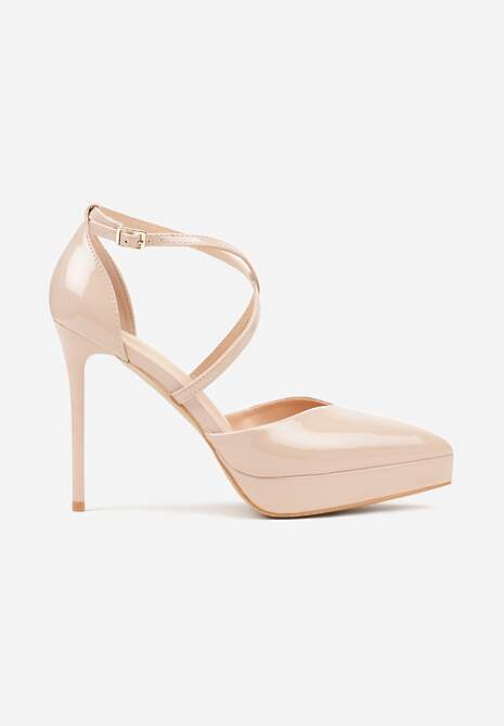 Beżowe Szpilki z Platformą i Przeplatanymi Paskami Ferinela