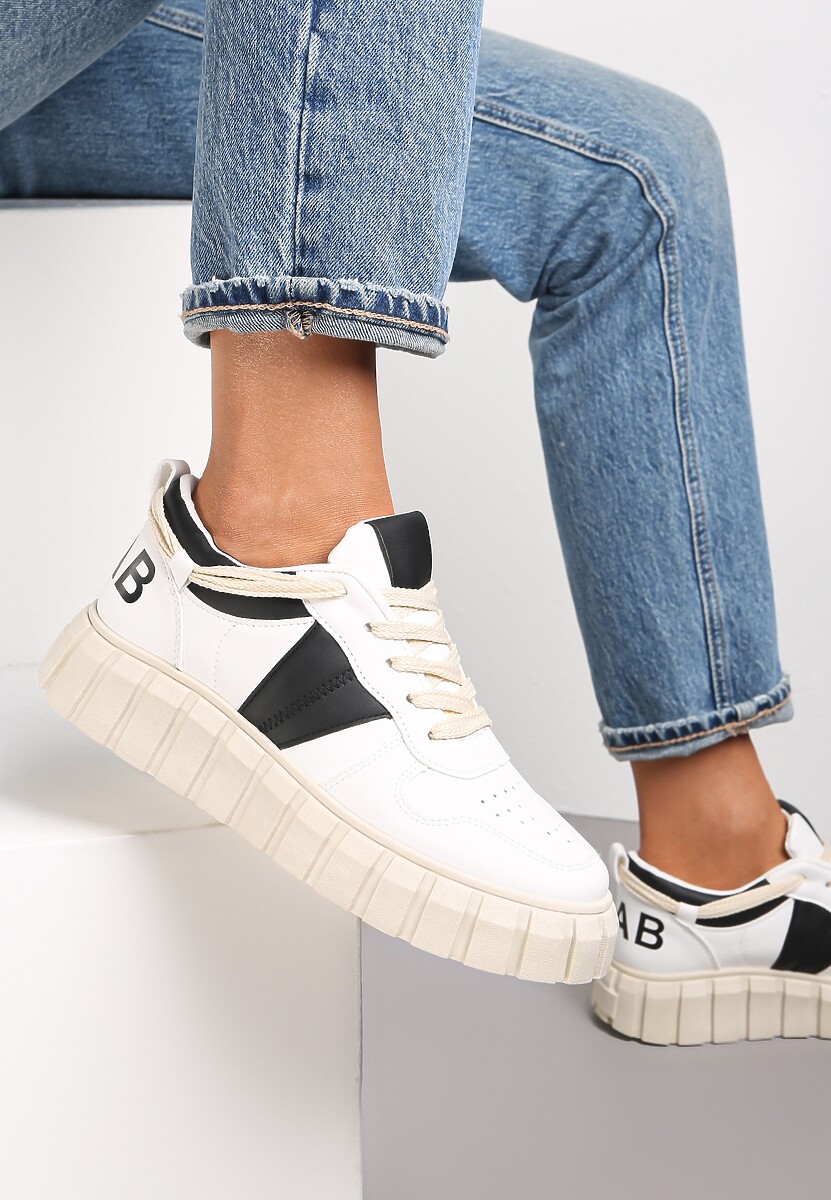 Biało-Czarne Sneakersy na Grubej Podeszwie Dodavah