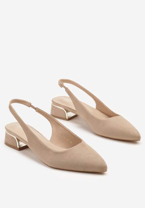 Ciemnobeżowe Sandały Typu Slingback z Metaliczną Ozdobą Helmio