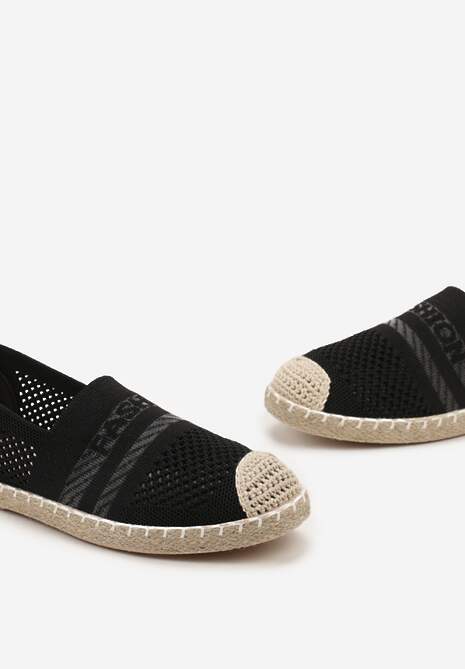 Czarne Espadryle z Plecioną Cholewką przed Kostkę Mokosa