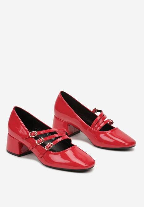 Czerwone Lakierowane Czółenka w Stylu Mary Jane z Cienkimi Paseczkami Berisana