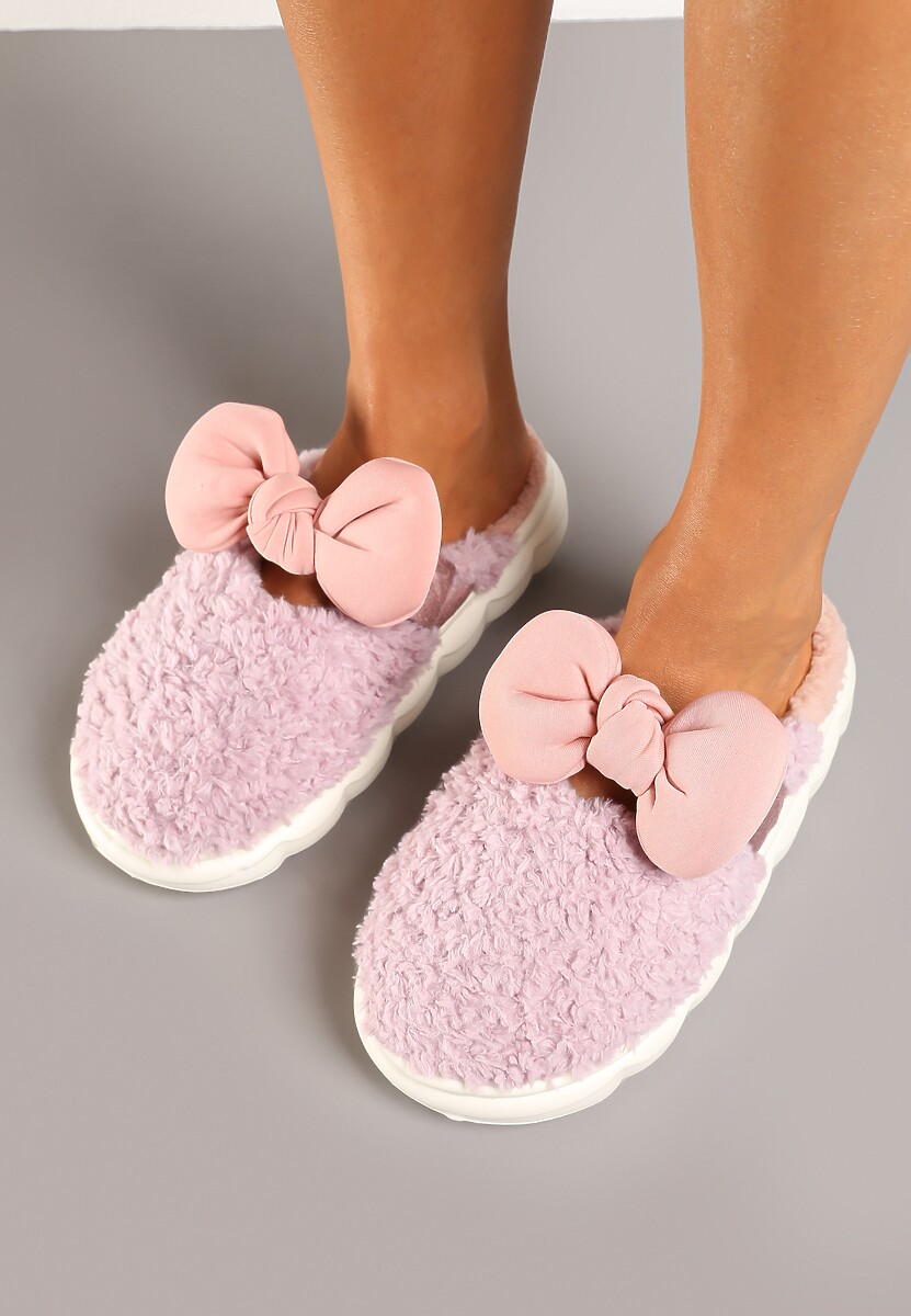 Fioletowe Płaskie Kapcie Ozdobione Kokardką Linnacira