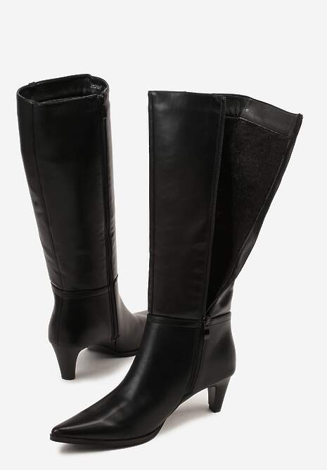 Czarne Kozaki na Stożkowym Obcasie z Metaliczną Ozdobą Naleira