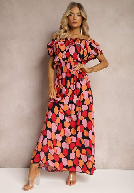 Czerwona Sukienka Hiszpanka z Bawełny z Modelującą Gumką w Pasie Vearica