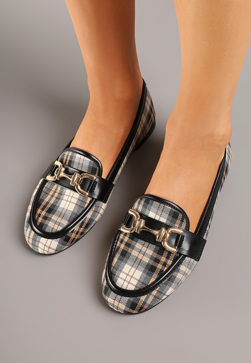 Czarne Mokasyny z Tweedu z Metaliczną Ozdobą Sollia