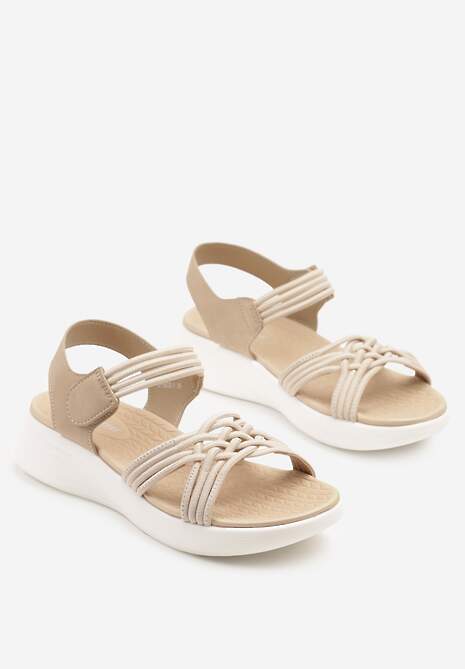 Beżowe Sandały Ozdobione Plecionką Fireldi