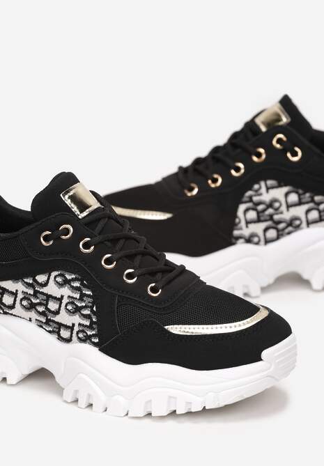 Czarne Sneakersy z Wstawkami na Grubej Podeszwie Trenta