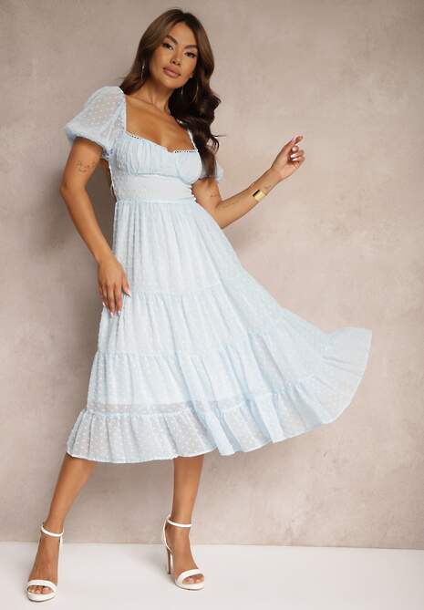 Niebieska Sukienka z Odkrytymi Plecami Nephia