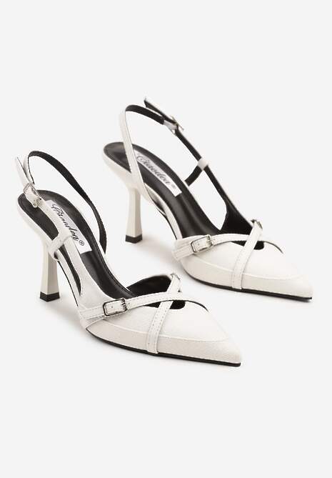 Białe Sandały Ozdobione Klamrami na Smukłej Szpilce Setorina