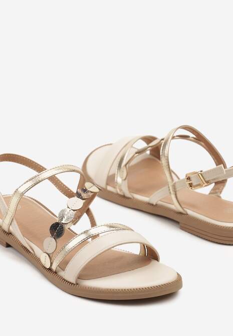 Beżowe Sandały Ozdobione Wzorem Kółek Rivfitia