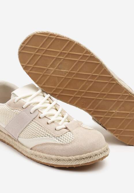 Beżowe Sneakersy Typu Kultowe Tenisówki Zdobione Przeszyciami Grelloti